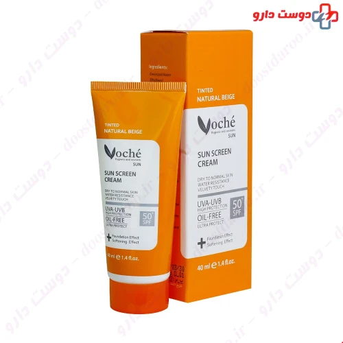 کرم ضد آفتاب SPF50 با رنگ بژ روشن مناسب پوست های معمولی تا خشک 40 میلی لیتری وچه