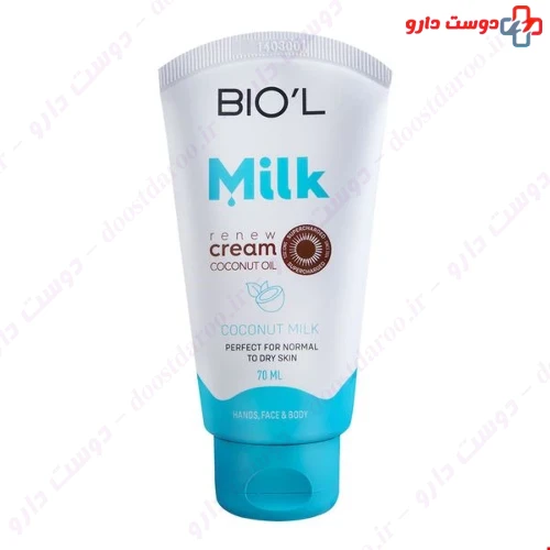 کرم مرطوب کننده دست و صورت حاوی پروتئین شیر و روغن نارگیل 70 میلی لیتری بیول