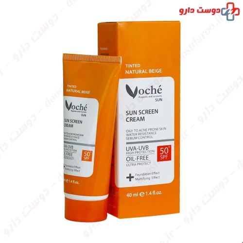 کرم ضد آفتاب SPF50 مناسب پوست چرب و مستعد آکنه رنگ طبیعی 40 میلی لیتری وچه