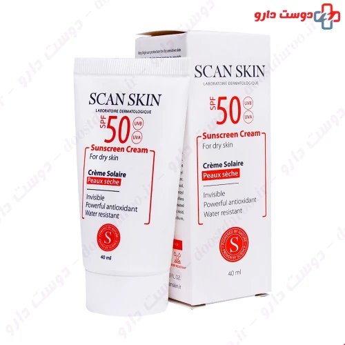 کرم ضد آفتاب بی رنگ پوست خشک SPF50 40 میلی لیتری اسکن اسکین