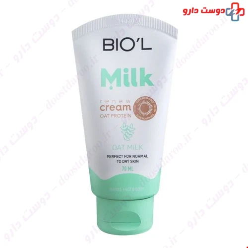 کرم مرطوب کننده دست و صورت حاوی پروتئین شیر و جو دوسر 70 میلی لیتری بیول