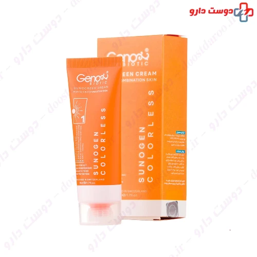 کرم ضد آفتاب SPF50 بی رنگ مناسب پوست های چرب و مختلط 50 گرم ژنوبایوتیک