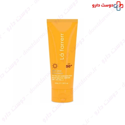 کرم ضد آفتاب SPF50 ضد لک و بی رنگ پوست چرب 40 میلی لیتری لافارر