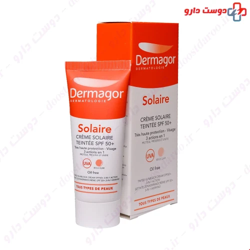 کرم ضد آفتاب رنگی فاقد چربی 3 در 1 +SPF50 40 میلی لیتری درماگور