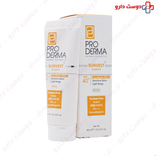 کرم ضد آفتاب SPF50 فاقد چربی مناسب برای پوست های چرب و جوشدار با اثر پوشانندگی بژ روشن 40 میلی لیتری پرودرما