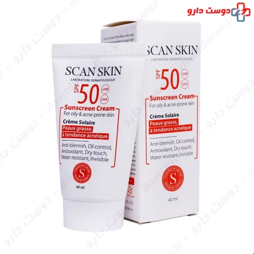 کرم ضد آفتاب بی رنگ پوست چرب و مستعد آکنه SPF50 40 میلی لیتری اسکن اسکین