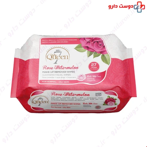 دستمال مرطوب پاک کننده آرایش حاوی عصاره گل رز 27 عددی سون کوئین
