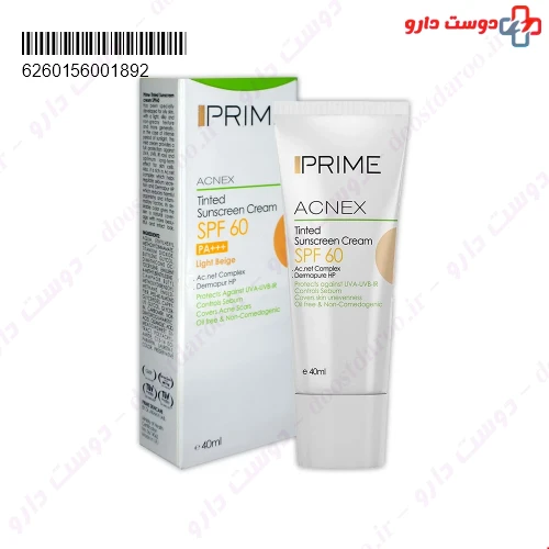 کرم ضد آفتاب رنگی فاقد چربی SPF60 مناسب پوست های مختلط تا چرب ۴۰ میلی لیتری پرایم