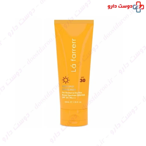 کرم ضد آفتاب SPF30 ضد لک و بی رنگ پوست خشک و معمولی 40 میلی لیتری لافارر