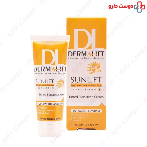 کرم ضد آفتاب رنگی SPF50 مناسب پوست های معمولی و خشک رنگ بژ روشن 40 میلی لیتری درمالیفت