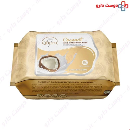 دستمال مرطوب پاک کننده آرایش پوست خشک نارگیل 27 عددی سون کوئین