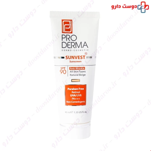 کرم ضد آفتاب و ضد چروک SPF90 مناسب انواع پوست فاقد رنگ 40 میلی لیتری پرودرما