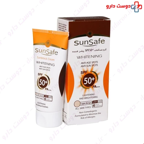 کرم ضد آفتاب روشن کننده SPF50 مناسب انواع پوست 50 میلی لیتری سان سیف