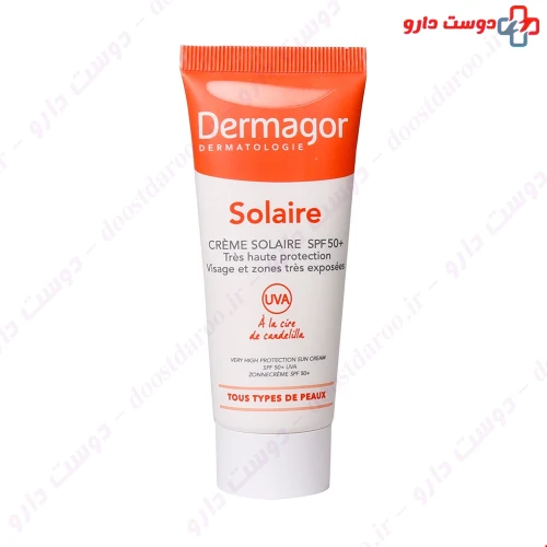 کرم ضد آفتاب بی رنگ SPF50 ۴۰ میلی لیتری درماگور