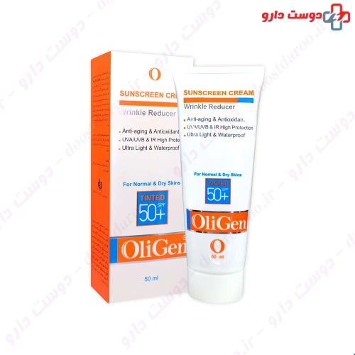کرم ضد آفتاب رنگی SPF50 مناسب پوست های معمولی و خشک 50 میلی لیتری الی ژن