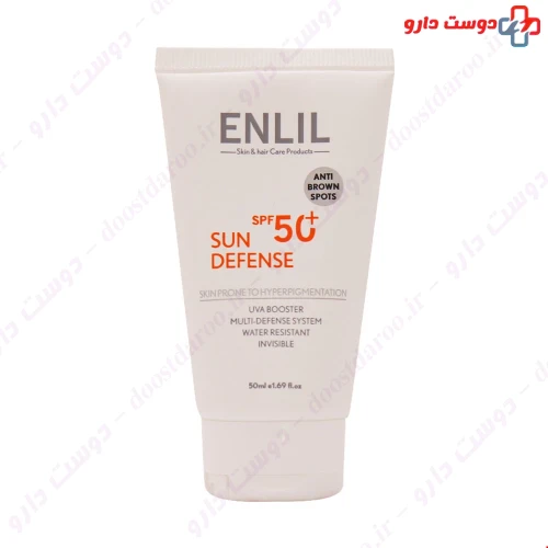 کرم ضد آفتاب SPF50 سان دیفنس پوست مستعد لک 50 میلی لیتری انلیل