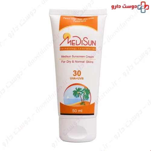 کرم ضد آفتاب SPF30 پوست خشک و معمولی 50 میلی لیتری مدیسان