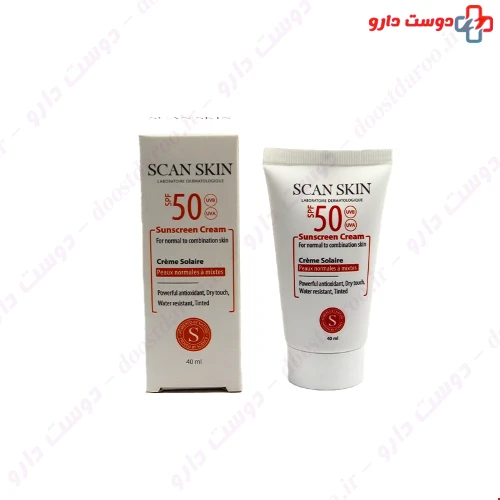 کرم ضد آفتاب رنگی پوست نرمال تا مختلط SPF50 40 میلی لیتری اسکن اسکین