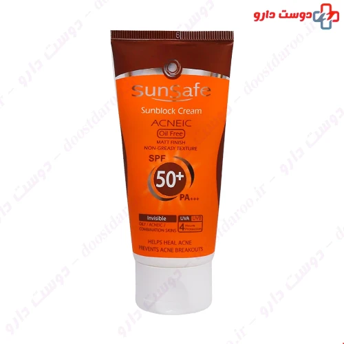 کرم ضد آفتاب SPF50 فاقد چربی مناسب پوست های چرب و آکنه ای ۵۰ میلی لیتری سان سیف