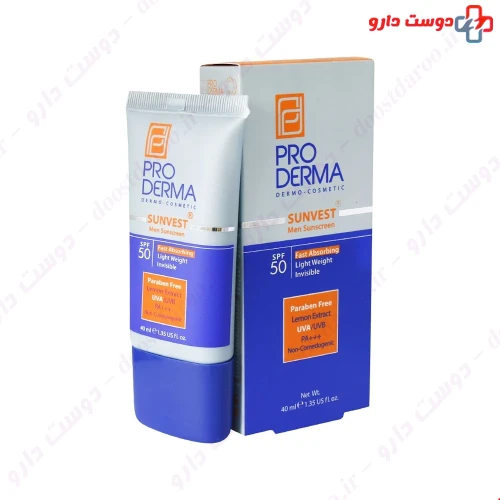 کرم ضد آفتاب SPF50 مخصوص آقایان 40 میلی لیتری پرودرما