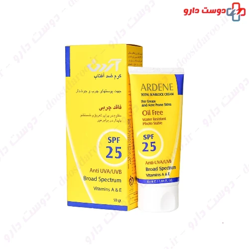 کرم ضد آفتاب SPF25 مناسب پوست های چرب و جوشدار 50 گرمی آردن